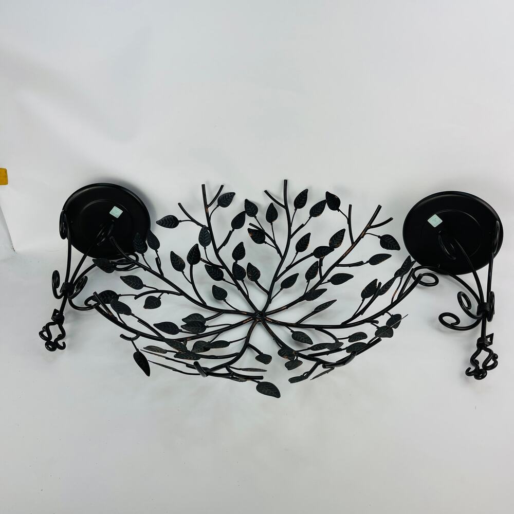 Party Lite Wall Sconces and Round Branch Leaf Wall Decor